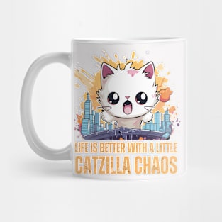 Funny Cute Catzilla Rampaging in a City Mug